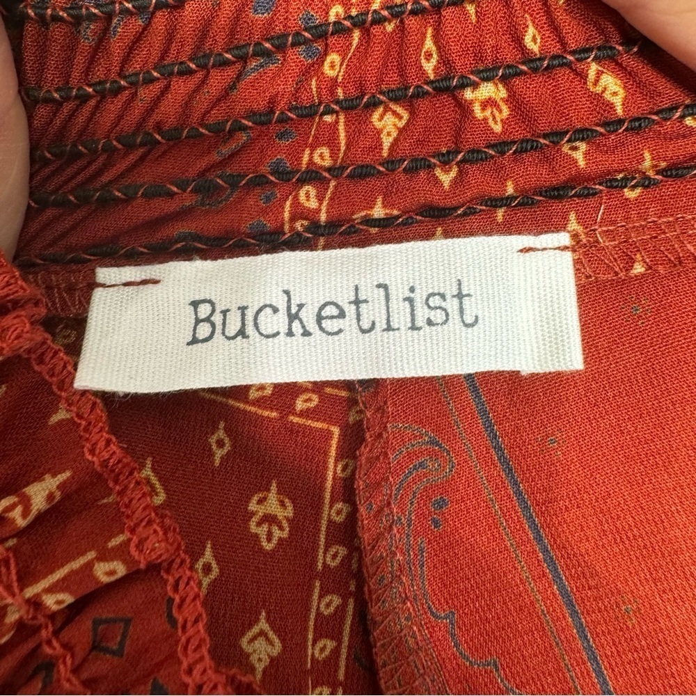 BUCKETLIST Shorts Rust Red Paisley Floral Patchwork Print Flowy Pleated Pockets - Picture 11 of 13